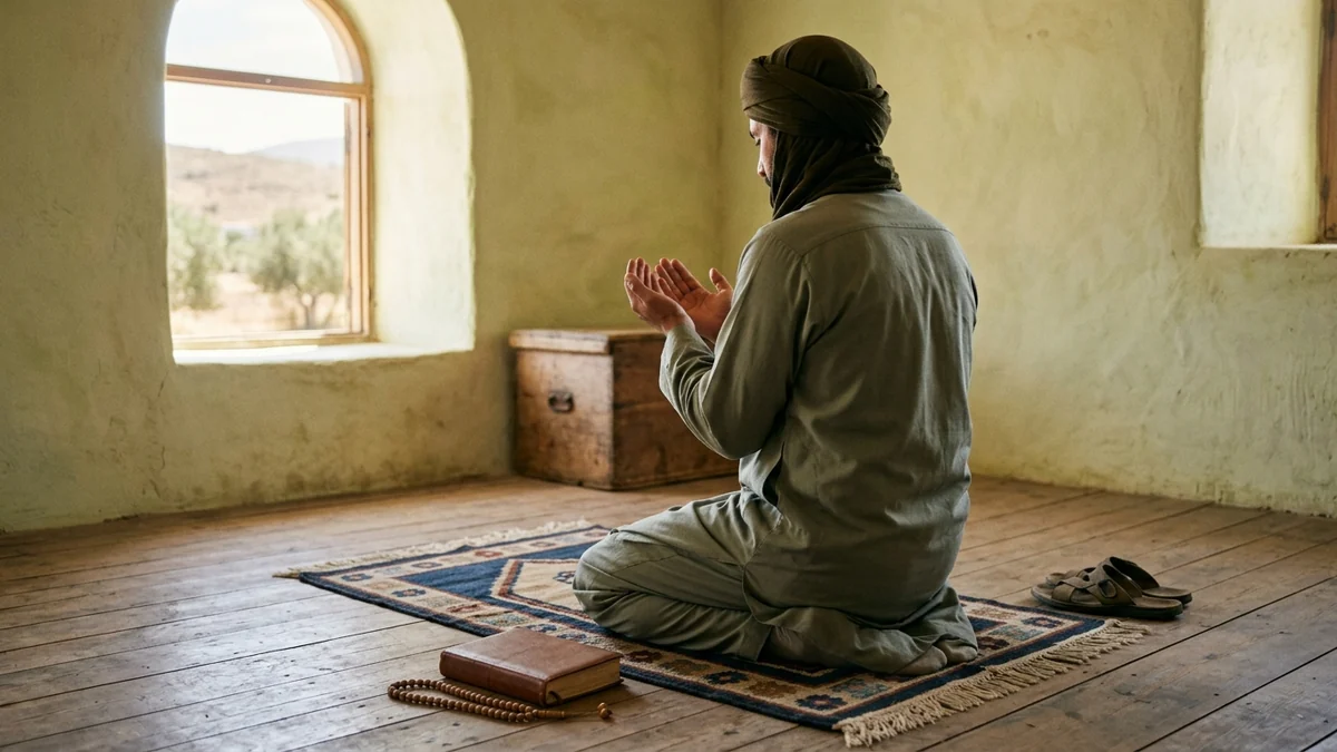 An adult seated on a prayer mat making personal dua