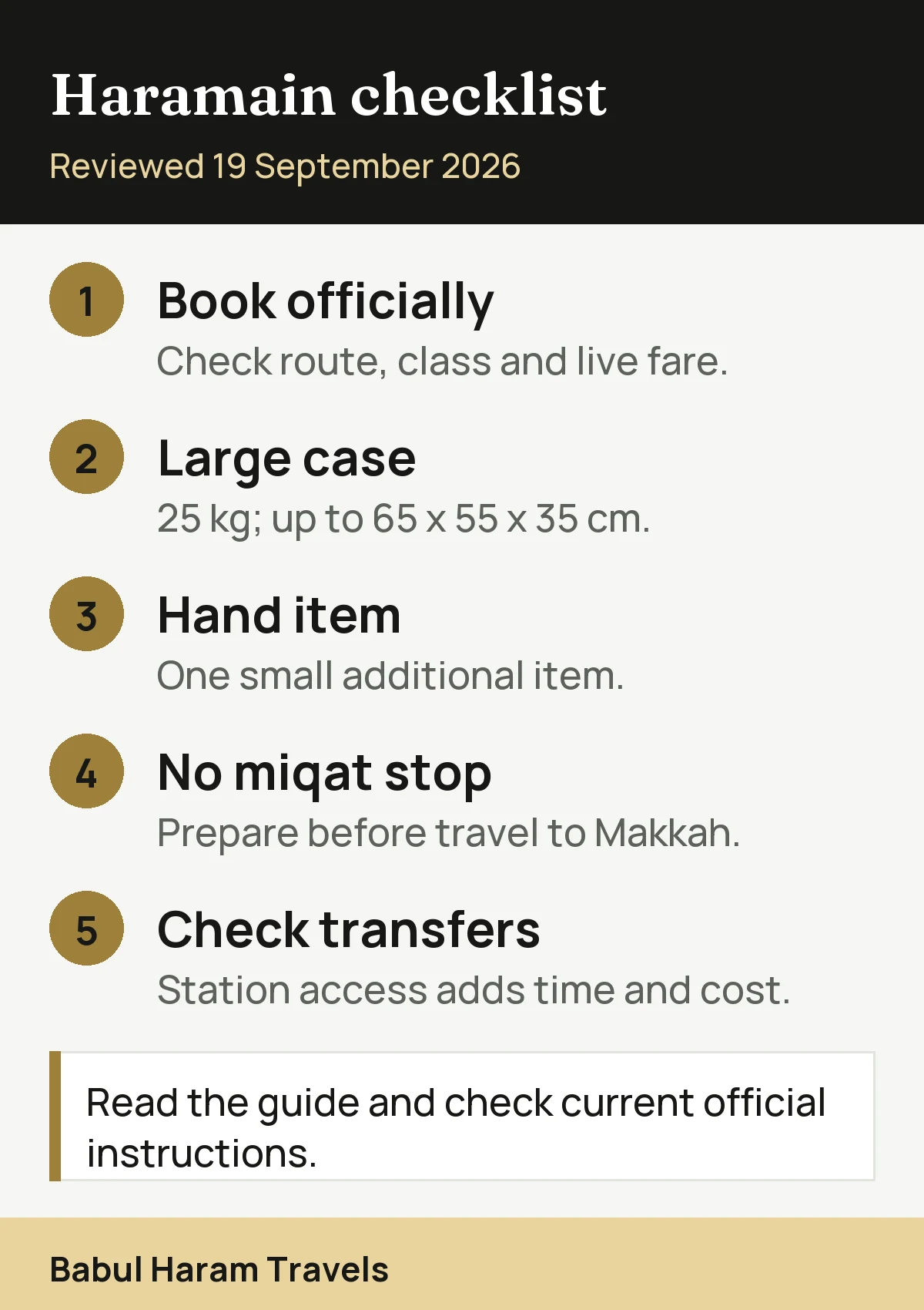Summary card for the Haramain train between Makkah and Madinah
