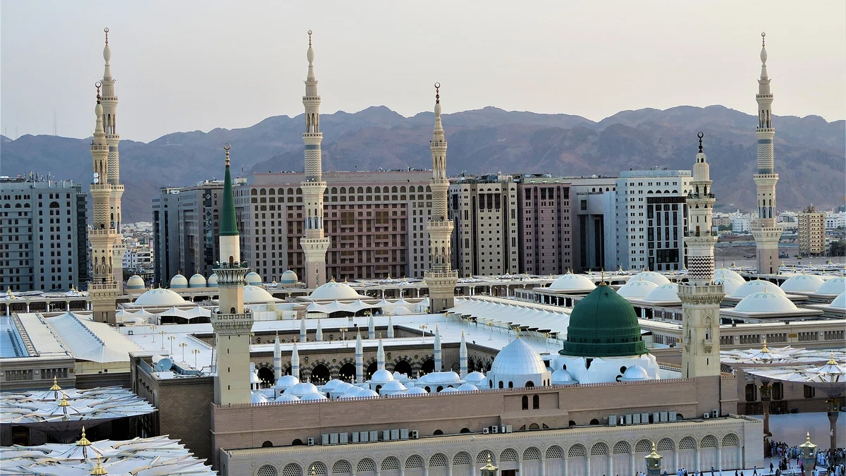 The Prophet's Mosque and surrounding central Madinah