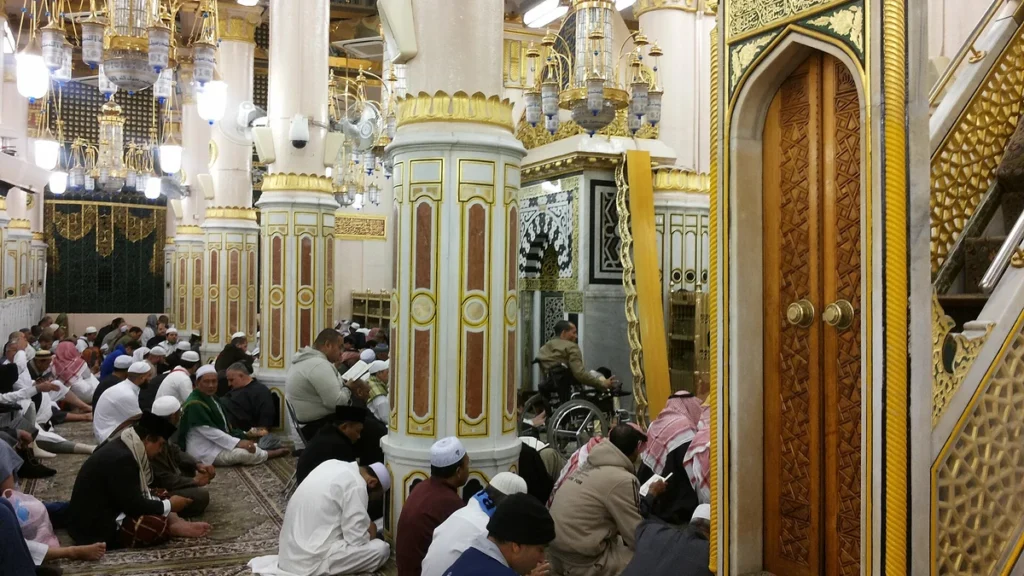 Prayer space beside the minbar in the Rawdah